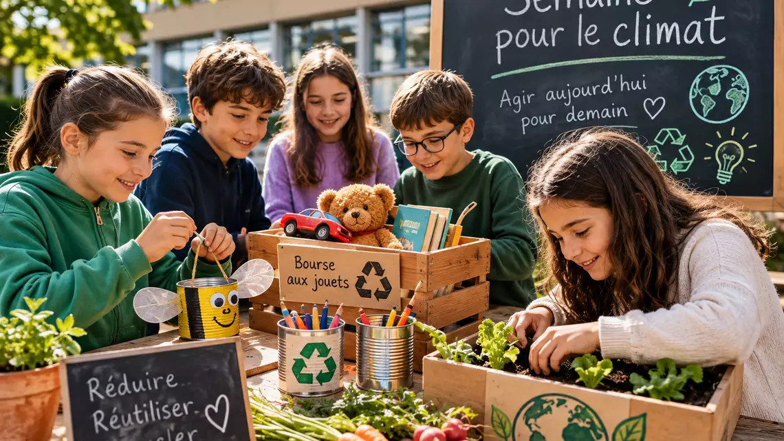 Des élèves s'affairant à des activités dans le cadre de la semaine du climat